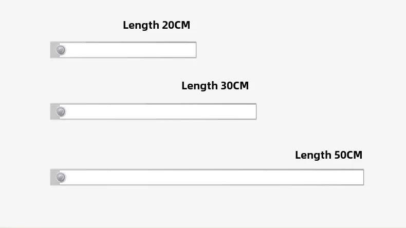 Length reference chart of the sensor bar in 20, 30 and 50 cm