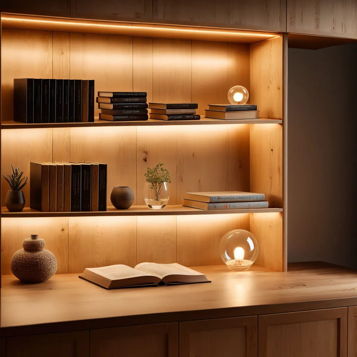 Scene illustration: 10 cm LED strip bar mounted under a kitchen cabinet, lighting a countertop