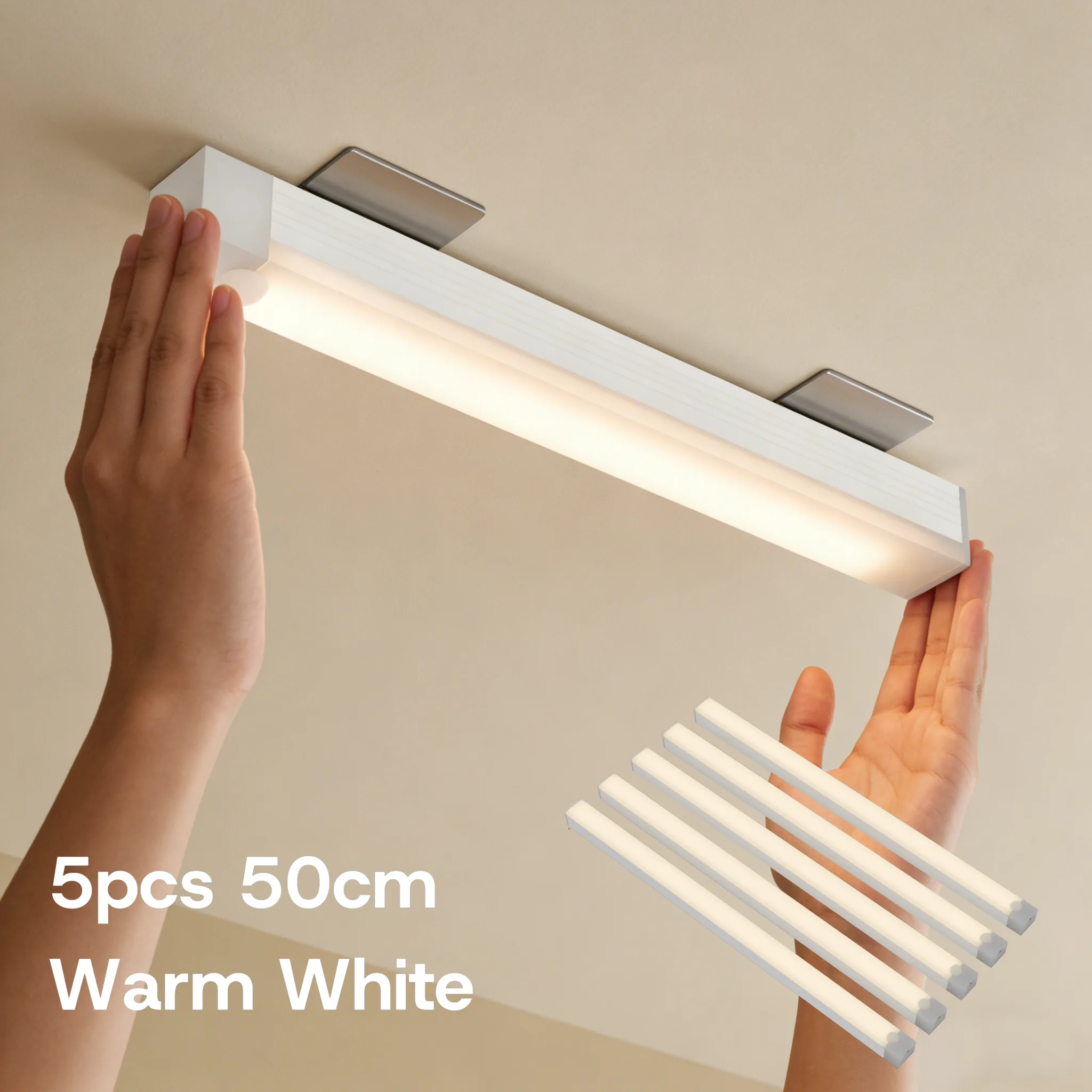 Warm white 50 cm 5-pack light bars shown with a 5-piece inset